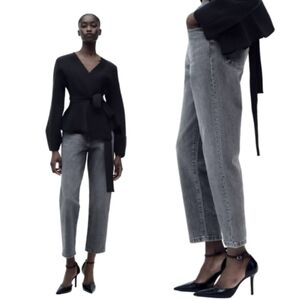 Sz 2 ZARA Cotton Comfort High Rise Slim Leg Ankle Length